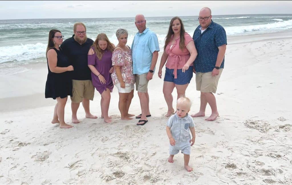 family on beach